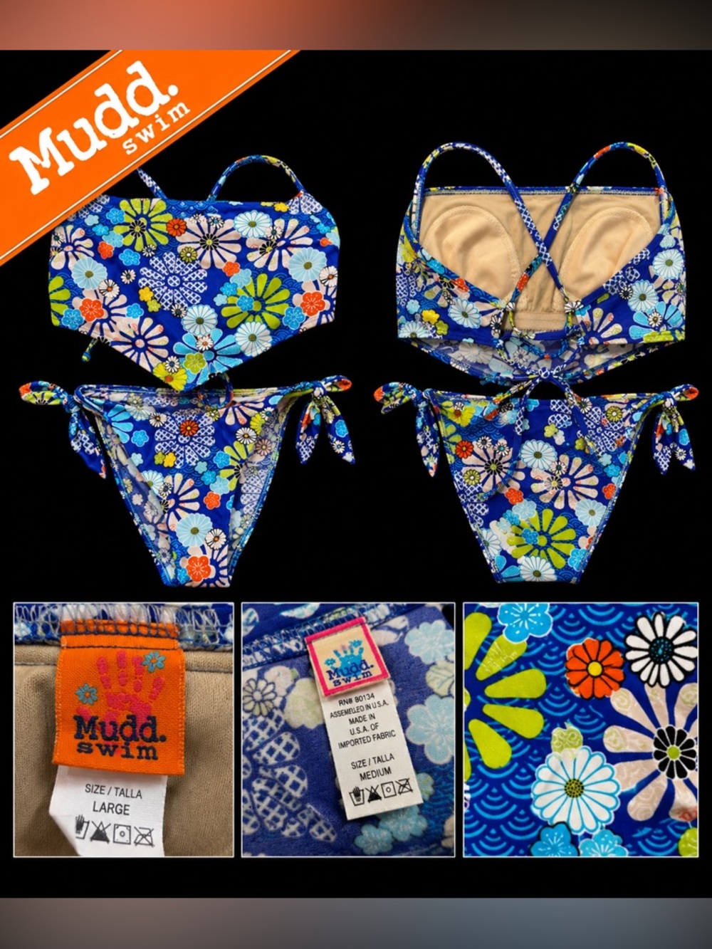 🌺 NWT Mudd Swim Floral Bikini Set | Y2K Retro Flower Power Print | Size Large